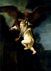 Rembrandt Harmensz. van Rijn, Ganymed in den Fängen des Adlers Greifvogel trägt weinendes Kind im Flug fort