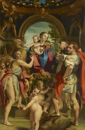 Correggio, Die Madonna des heiligen Georg Versammlung um Madonna mit Jesuskind herum, ein Mann tritt auf abgetrenntes Haupt eines Drachen